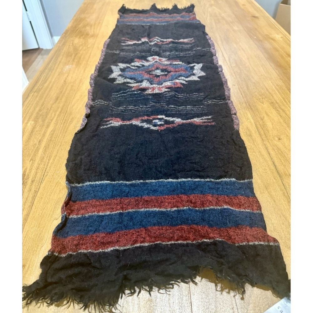 Sandro Paris 100% Pure Wool Blanket Scarf Southwest Tribal Fringed AC-94
